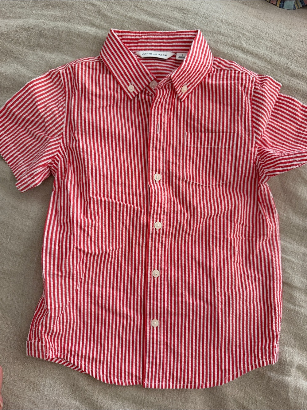 Janie and Jack Red and White Striped Button-Down Shirt